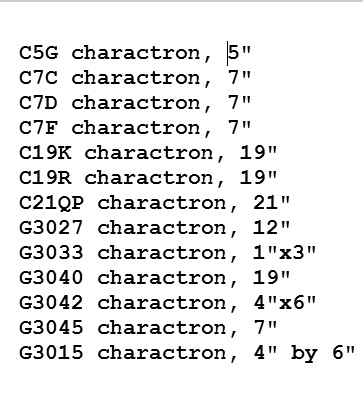 Vade Mecum listing of Charactron types in 1962
