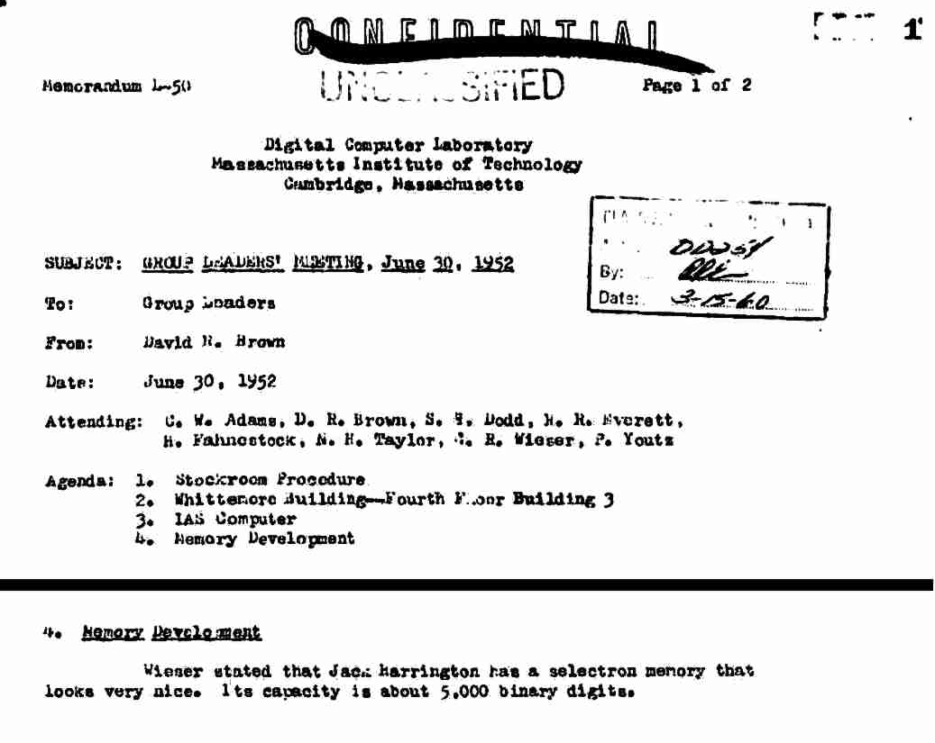 1952 Project Whirlwind memo