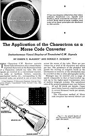 Front page of QST magazine article on Charactron Morse code convertor