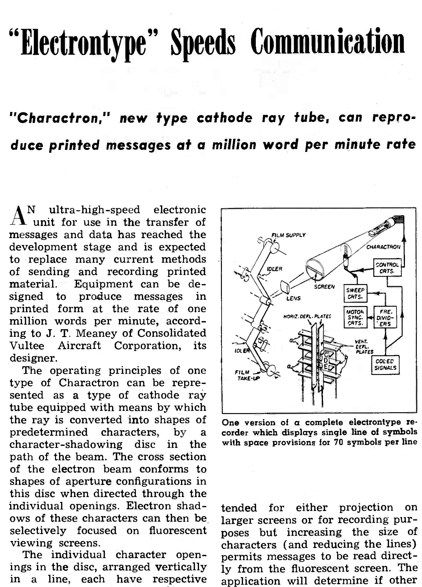 Earliest trade magazine mention of the Charactron